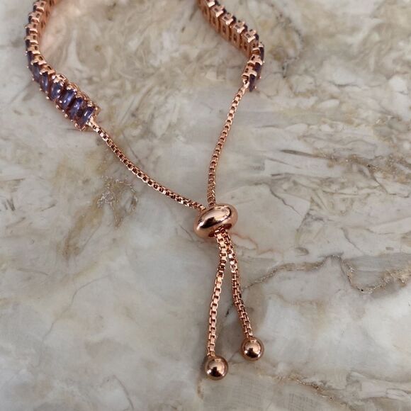NWOT Rose Gold Tone Purple Stones Adjustable Bracelet - Picture 4 of 5